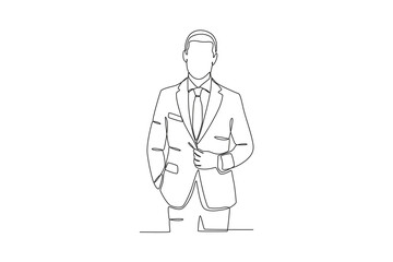 Front view of a man wearing a suit. Tuxedo one-line drawing