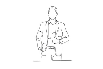 A man wearing an expensive suit. Tuxedo one-line drawing