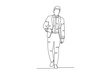 A man wearing a suit and tie. Tuxedo one-line drawing