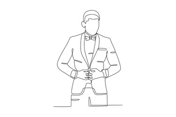 A man wearing a bow tie and suit. Tuxedo one-line drawing