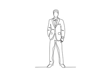 An elegantly dressed man. Tuxedo one-line drawing