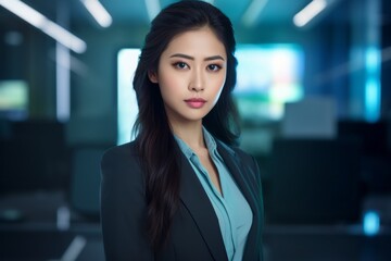 Portrait of beautiful smart Asian business woman in suit in office