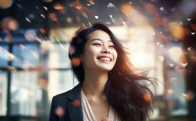 Obraz premium Asian Woman Illustration Social Media Manager Employment Professional Concept Generative AI