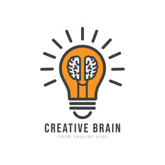 Creative brain in line icon, Creative idea light bulb logo vector illustration, Symbol of innovation, idea, mind, thinking, solution, education