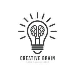 Fototapeta na wymiar Creative brain in line icon, Creative idea light bulb logo vector illustration, Symbol of innovation, idea, mind, thinking, solution, education