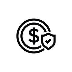 Dollar coin with shield and checkmark. Money protection icon concept isolated on white background. Vector illustration