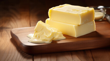 Block of butter on a wooden board
