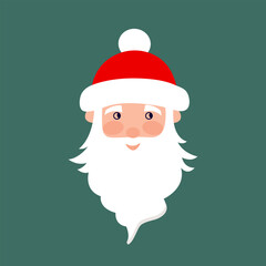 Cute Santa Claus flat character icon with beard and hat.