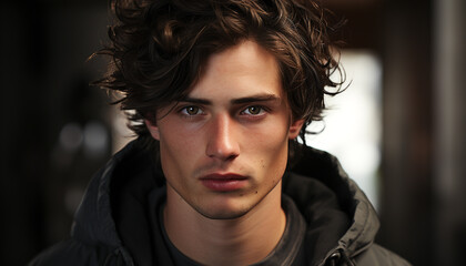 Confident man, stylish, serious, looking at camera, brown hair generated by AI