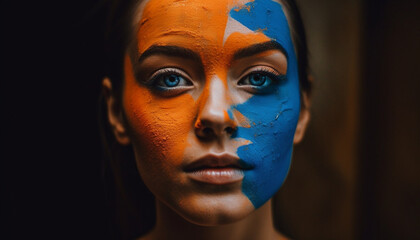One young woman portrait exudes beauty, confidence, and sensuality generated by AI