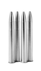 Metal bullets isolated on white. Military ammunition