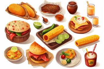 Set of Western food illustrations. Generative AI