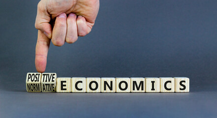 Positive or normative economics symbol. Concept words Positive economics Normative economics on...