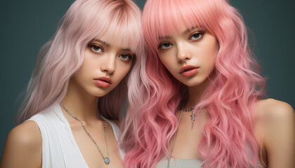 Obraz premium Beautiful women in fashion, elegance, and sensuality, looking at camera generated by AI