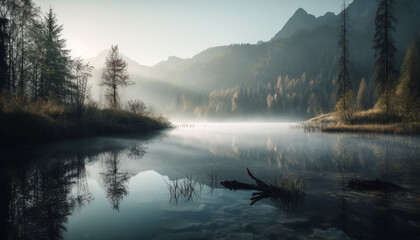 Tranquil scene of mountain range, reflecting natural beauty and tranquility generated by AI