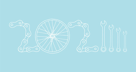 Bicycle New Year 2024 baby blue background
