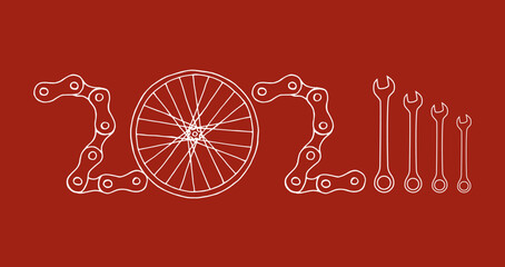 Bicycle New Year 2024 red background