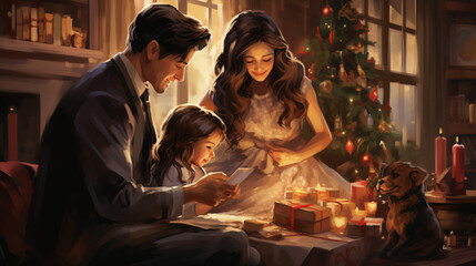 christmas nativity scene with family