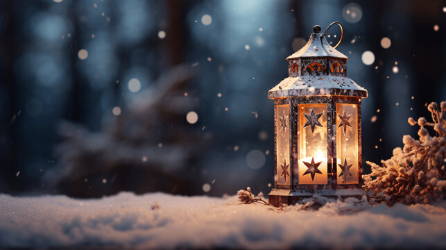 christmas lantern in the snow