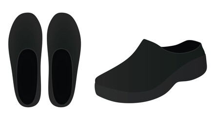 Black clogs shoes. vector illustration