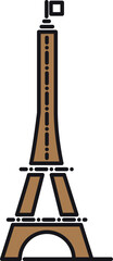 Simple brown flat drawing of the French historical landmark monument of the EIFFEL TOWER, PARIS