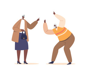 Senior Male And Female Characters Pointing Or Indicating Gestures, Their Experienced Fingers Serving As Guides