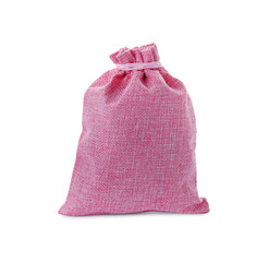 One pink burlap bag isolated on white