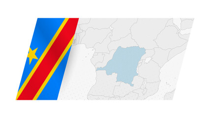 DR Congo map in modern style with flag of DR Congo on left side.