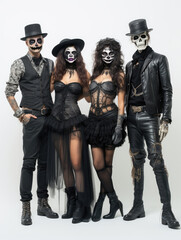 Fototapeta na wymiar Group of people with skull make-up, corset and mask