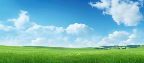 Fototapeta na wymiar Green grass and sky field With copyspace for text