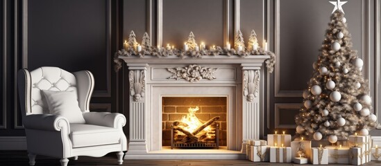 Festive space with hearth and cozy seat With copyspace for text