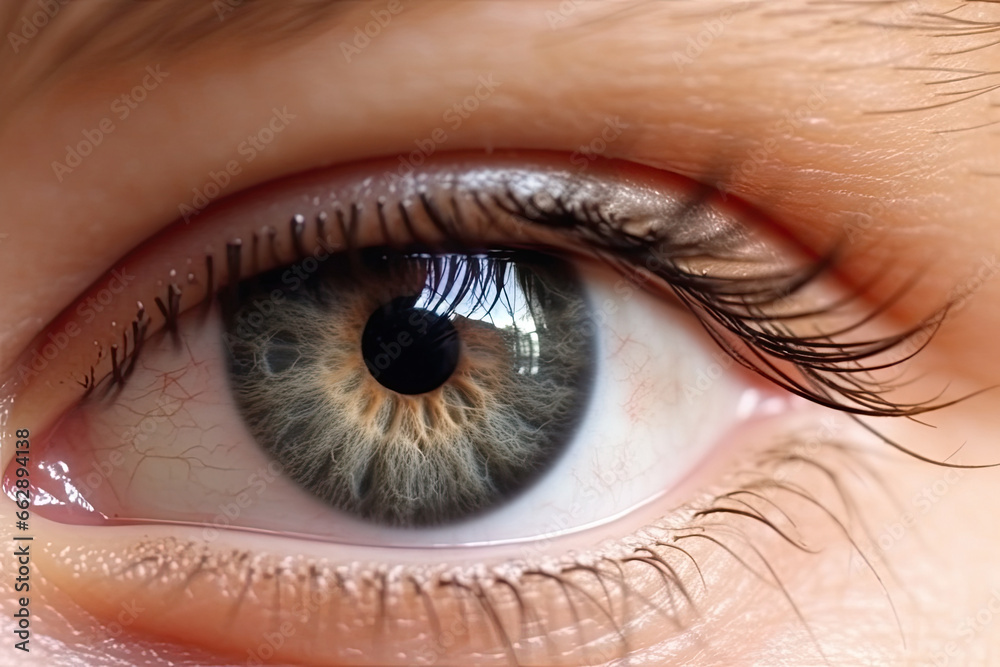 Poster detailed close-up of a blue eye with intricate patterns and reflections