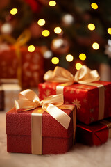 Gifts on a Christmas background. New Year