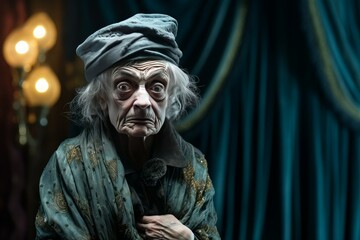 Captivating Actor old woman in small theater. Comedian role. Generate Ai