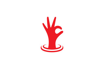 OK finger hand logo design in red design color flat style