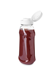 Bottle of tasty ketchup isolated on white