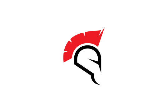Spartan warrior logo with red hair color in flat illustration style