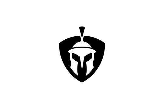 Spartan warrior with shield combination logo design vector illustration