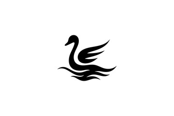 Swan silhouette in water logo design vector illustration