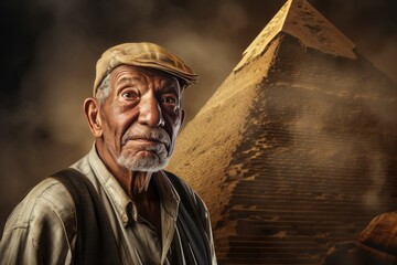 Precious Ancient egyptian pyramid old man. Ancient worker. Generate Ai - obrazy, fototapety, plakaty