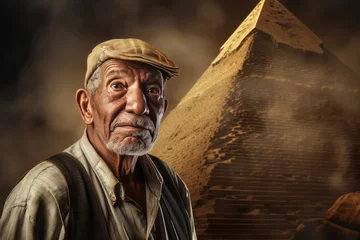 Foto op Canvas Precious Ancient egyptian pyramid old man. Ancient worker. Generate Ai © juliars