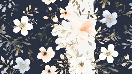  a floral pattern with white and pink flowers on a dark blue background.  generative ai