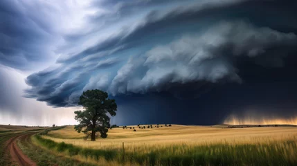 Foto op Plexiglas Prairie Storm Clouds ominous weather over a field © Tida
