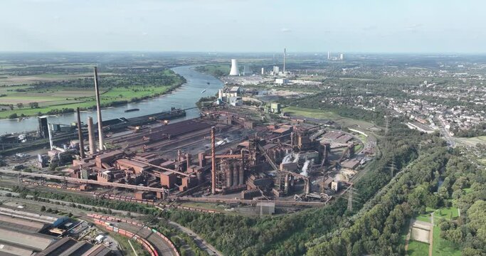Heavy metal industry, blast furnaces, one of the largest steelworks in Germany, high chimneys, which are part of the sintering plant.
