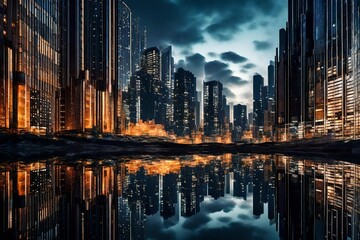 Naklejka premium city skyline at night 4k HD quality photo. 