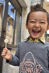 Happy boy kid traveling smiling