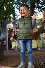 Happy boy kid traveling smiling