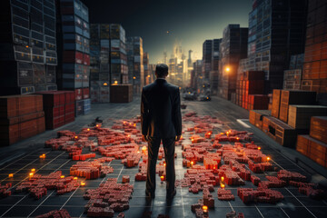 A supply chain manager assessing the risks and vulnerabilities in the supply chain to develop contingency plans. Concept of supply chain risk management. Generative Ai.