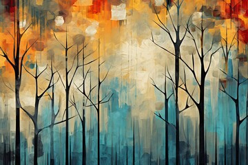 landscape trees sky broken forests memphis abstract minimal young golden hues dawn dusk mystic branches