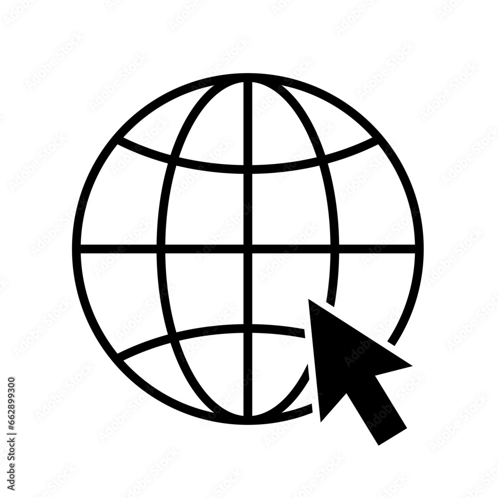Poster go to website icon with globe and mouse. click to visit to internet, browse webpage. world wide pict